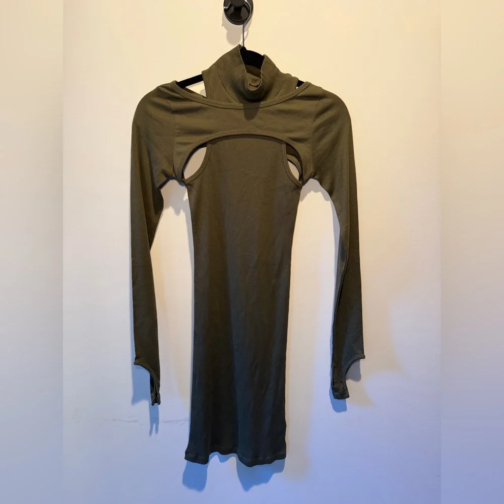 Helmut Lang Olive Long Sleeve Cut-Out‎ Dress